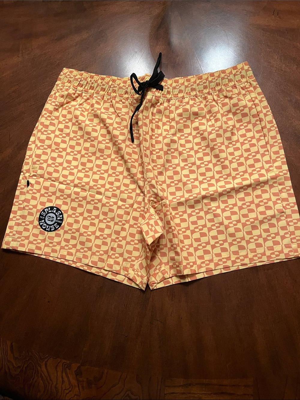 BYLT Basics Peach and Orange Checker Swim Trunks